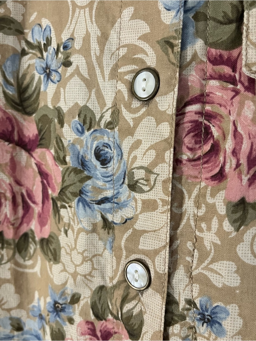 Liz Wear Beige Tapestry Floral 100% Cotton Button-Down Shirt size Large - Picture 6 of 9